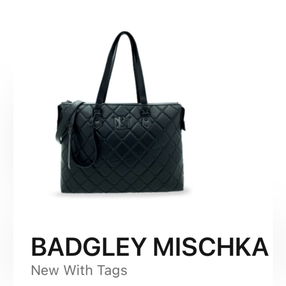 Badgley Mischka Black Quilted Large Tote Bag, Brand New with Tags
